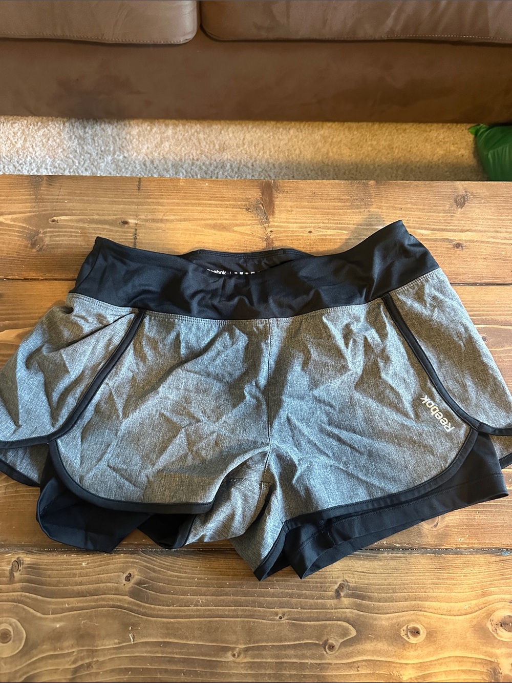 Reebok Women's Heather Gray and Black Layered Athletic Shorts